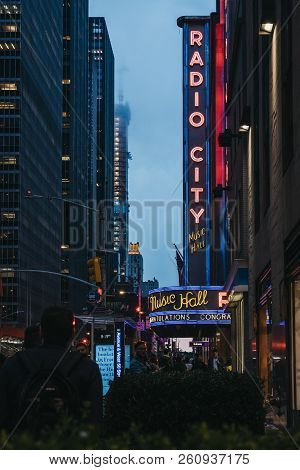 New York, Usa - May 31, 2018: View Of Radio City Hall, An Iconic Entertainment Venue Located At 1260