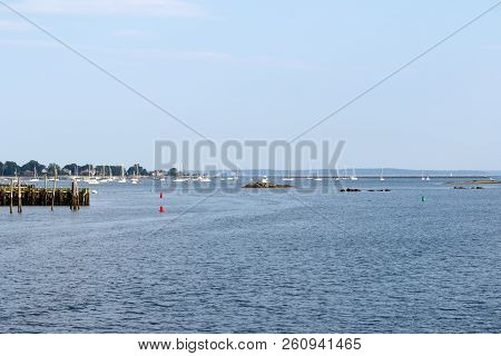 Sailboats On The Long Island Sound In The Harbor At Stamford, Connecticut