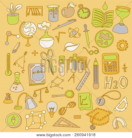 Colored Funny Back To School Supplies, Elements And Objects. Autumn Back To School Supplies In Funny