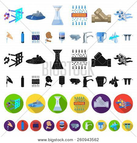 Water Filtration System Cartoon Icons In Set Collection For Design. Cleaning Equipment Vector Symbol
