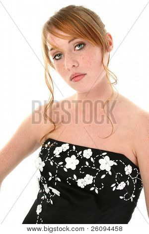  Bella teen girl vestito per il ballo scolastico sweatheart. Girato in studio over white