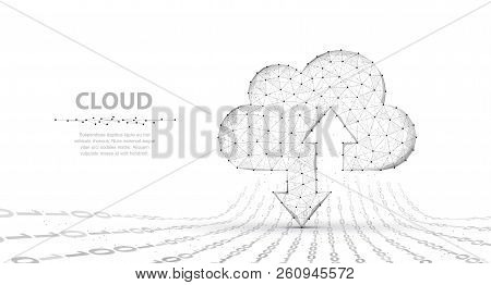Cloud Technology. Abstract Polygonal Wireframe Cloud Storage Sign With Two Arrows Up And Down Isolat