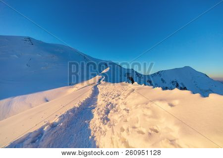 Trekking To The Top Of Mont Blanc Mountain In French Alps