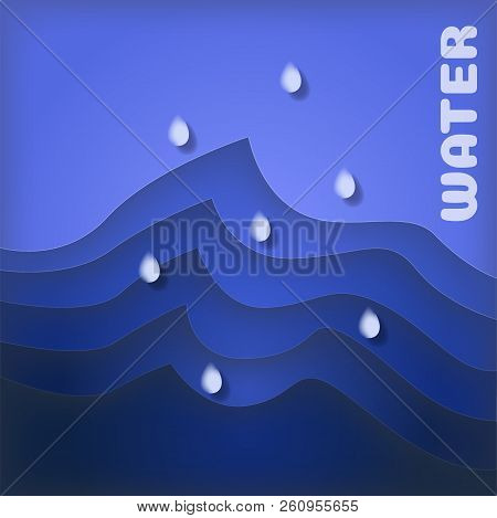 Illustration Of Sea Waves With Falling Water Drops. Abstract Backrgound