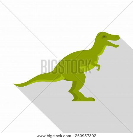 Green Theropod Dinosaur Icon. Flat Illustration Of Green Theropod Dinosaur Icon For Web Isolated On 