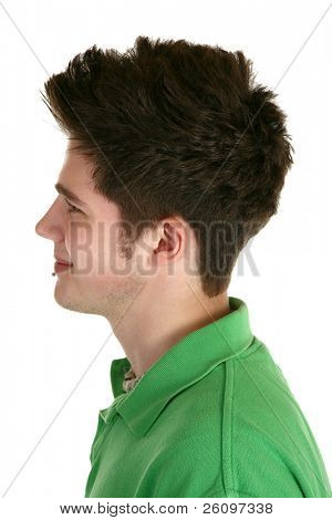 Profil von jungen Mann mit Labret-piercing weiß.