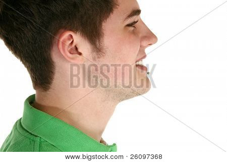 Attraktiven jungen Mannes Profil mit Labret Piercing weiß.