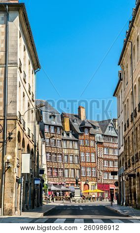Typical French Buildings In The City Centre Of Rennes, Brittany