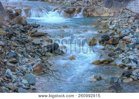 Natural Onsen Hot Spring River At Yudanaka Nagano Japan.