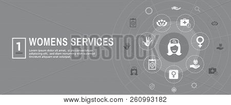 Women's Health Services Icon Set Web Header Banner - Abstract Design Obgyn / Salon Set