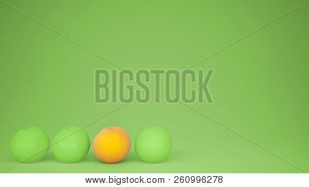 Outstanding Ogm Free Orange Contrasts With Green Oranges On Pastel Background With Copy Space, Natur