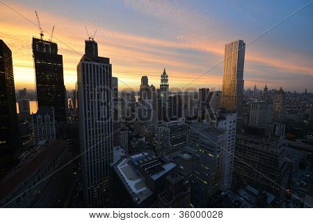 View Of Downtown Manhattan At Sunset