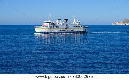 Malta - February 21 2020 : One Of The Ferries That Travel Between Ċirkewwa In Malta To Mġarr In Gozo