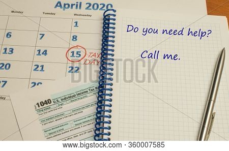 April 15 Tax Day Open Notebook On The Table With Space For Advertising