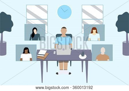 Social Distancing And Work From Home With Teleconference Concept, Coronavirus Pandemic 2019-ncov Pre