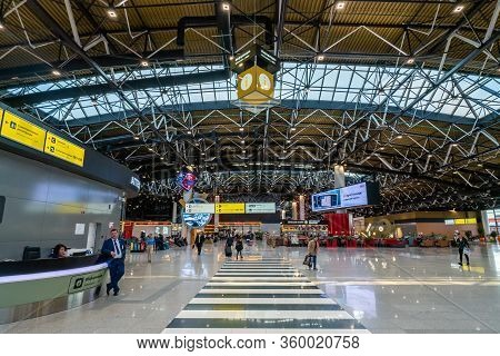 Moscow, Russia - 2020: Sheremetyevo International Airport, Terminal B From The Inside. Reception, Ca