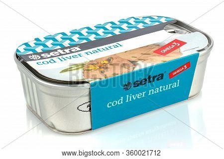 Moscow, Russia - February 09, 2020: Setra Cod Liver Natural In Rectangular Tin Can Isolated On White