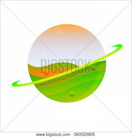 Stylized Green And Orange Planet On White