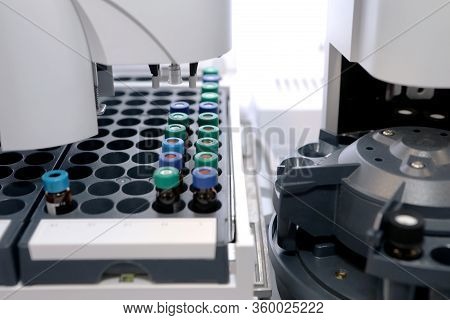 Quality Control Laboratory Medicine. Chromatograph Operation. Makes An Analysis On A Gas Chromatogra