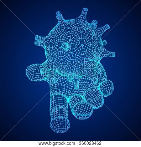Human Arm Hand With Corona Virus Virion Of Coronavirus. Connection Structure. Vector Low Poly Wirefr
