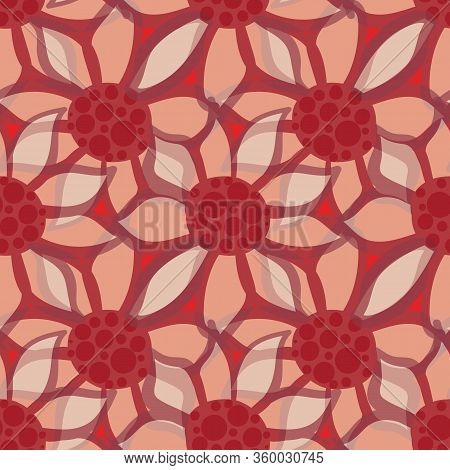 Red Flower Garden Seamless Vector Pattern. Summertime Surface Print Desing. Fora Fabrics, Stationery