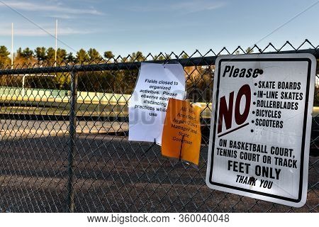 Football Field And Running Track Closed Due To Coronavirus, Covid-19