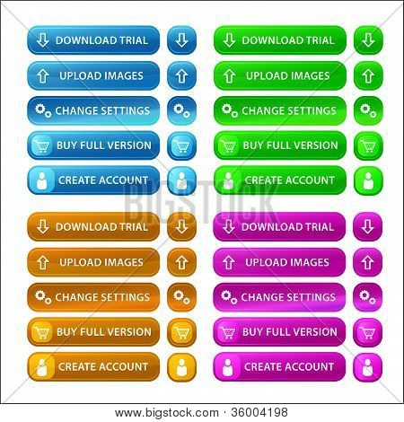 Conjunto de botões Web com ícones
