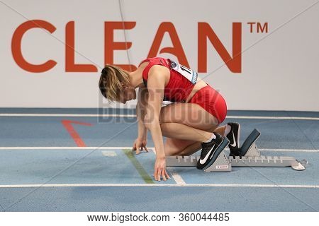 Istanbul, Turkey - March 07, 2020: Undefined Athlete Running During International U18 Indoor Athleti