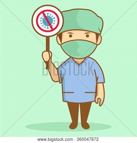 Cute Illustration Of Doctor Assistant Says No To Corona