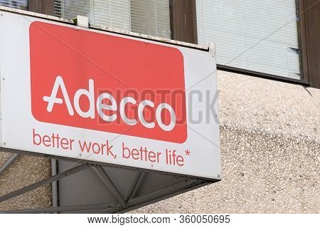 Bordeaux , Aquitaine / France - 11 25 2019 : Adecco Sign Logo Shop Building Facade Temporary Work Ag