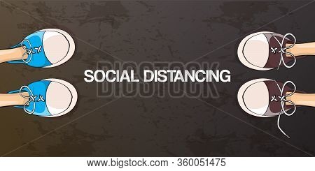 Social Distancing Concept Vector Illustration With Two Young Teenager Standing In Front Of Each Othe