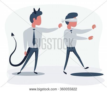 Business Man Pushing His Competitor To The Hole. Concept Of Competition, Sabotage And Danger Of The 