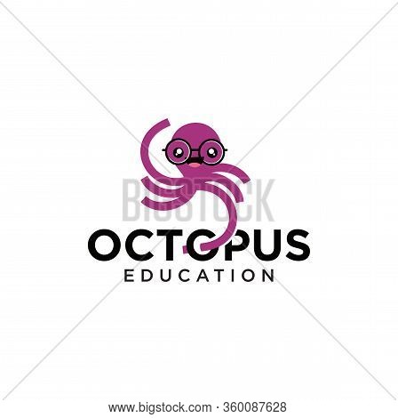 Geek Octopus Logo Template . Octopus Geek Wearing Glasses Logo Design Stock Vector . Squid Geek Wear