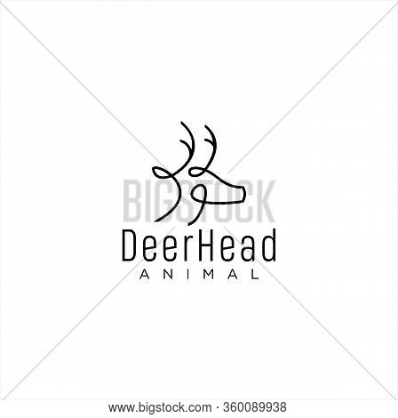 Deer Logo Linear Design Vector . Deer Head Logo Line Design Vector Stock