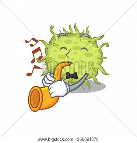 Talented Musician Of Bacteria Coccus Cartoon Design Playing A Trumpet
