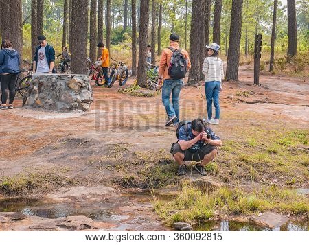 Loei/thailand-17 Feb 2019:unacquainted Tourist On Anodard Pond On Phu Kradueng Mountain National Par