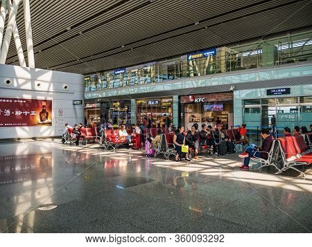 Changsha/china-18 October 2018:unacquainted Chinese People Of Tourist In Changsha Internation Airpor