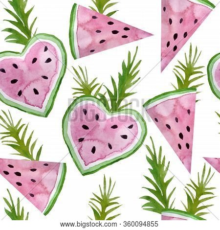 Seamless Watercolor Hand Drawn Pattern With Sweet Juicy Watermelon ...