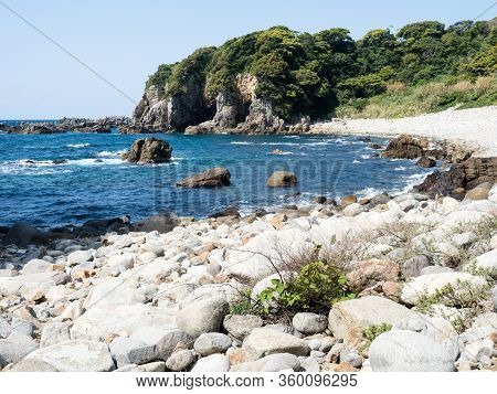 Rocky Beach Near Hakusan Domon Natural Arch On Cape Ashizuri - Kochi Prefecture, Japan