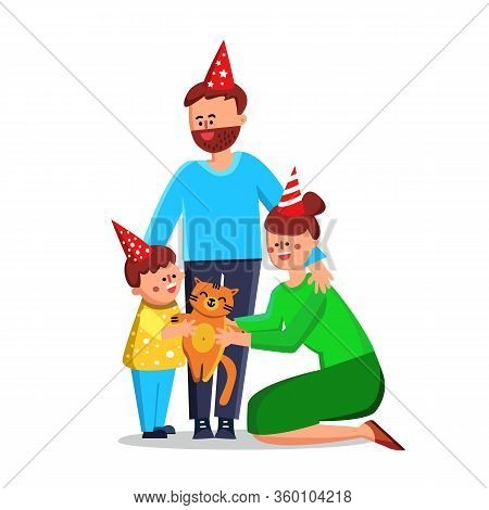 Family Celebrate Advent Of Domestic Pet Vector
