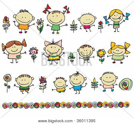 Hand drawn cartoon kids
