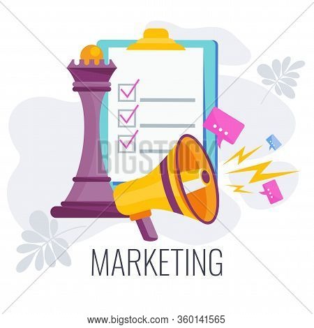 Marketing Infographics Pictogram. Four 4 Ps Marketing Mix Infographic Flat Vector Illustration. Ches