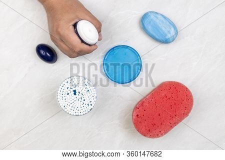 Healthcare Lifestyle Concept With Soap Sponge Ear Swab And Anti Perspirant