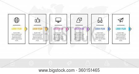 Timeline Creative Design Linear Infographics Template. Business Vector Illustration With 6 Options,
