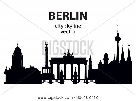 Berlin Skyline Black Silhouette Illustration With Architectural Landmarks.horizontal Illustration Of