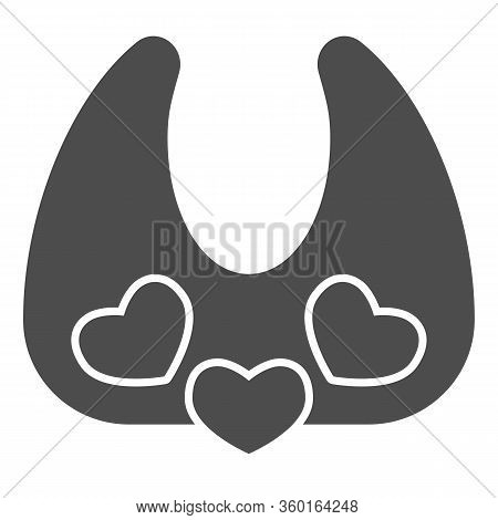 Child Breastplate Solid Icon. Baby Cloth Bib With Hearts Glyph Style Pictogram On White Background. 
