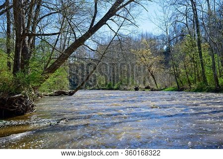 The Chagrin River In Northeast Ohio Is Cresting Just Short Of Flood Stage After Heavy Rains In Early