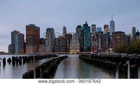 Downtown Of Lower Manhattan Of Hudson River Of Beautiful Sence Of New York City With Lower Manhattan