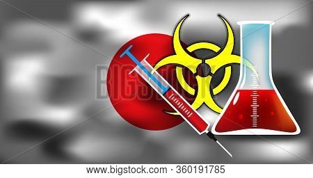 Virus Or Bacteria Infection Threat To Japan Vector Medical Concept Illustration Biohazard Sign With 