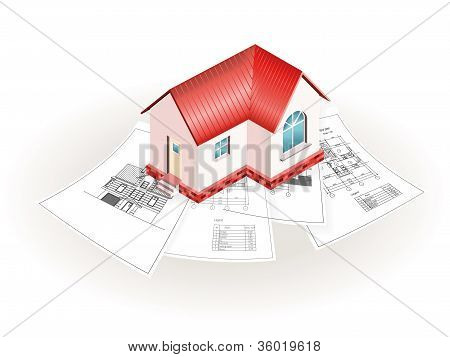 Käsitteellinen malli pienen talon rakennuspiirustukset asetetun